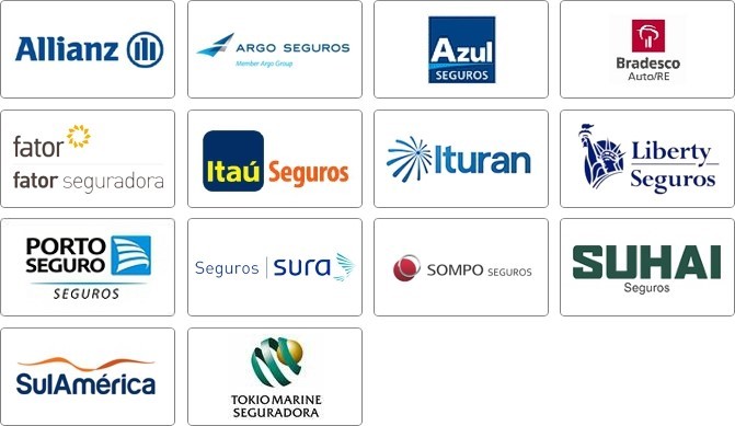 Allianz, Argo, Azul, Bradesco, Fator, Itau, Sul América, Ituran, Liberty, Porto, Sompo, Suhai, Sura, Tokio